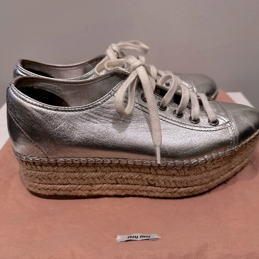 Miu Miu metallic silver wedges in size 36 1/2